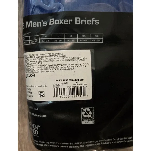 Athletic Works Men's Performance Cotton Boxer Briefs 6 Pack XL (40-42) 6" inseam - Picture 5 of 5